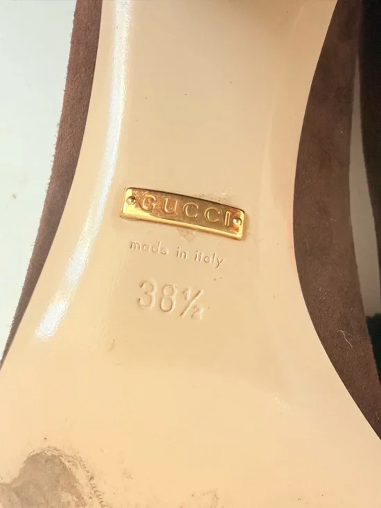 Gucci Dark Chocolate Brown Marmont GG fringe 55mm block heel Loafer pumps EU38.5 - Picture 9 of 11